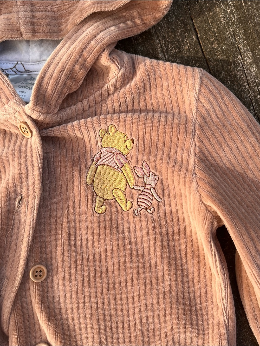 Disney Brown Soft Hooded Jacket with Winnie the Pooh and Piglet Embroidery